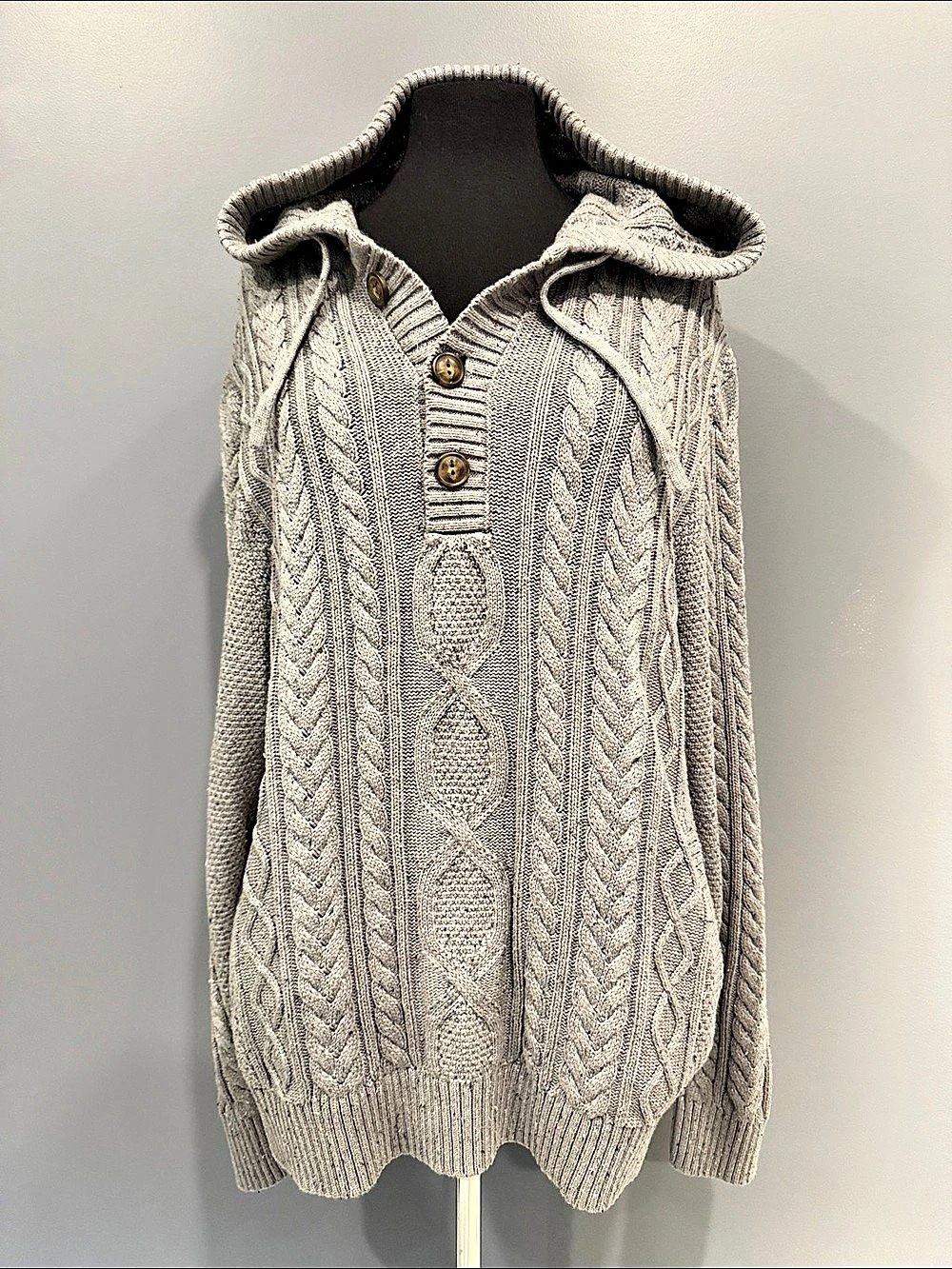 L.L.Bean Hooded Harbor Sweater Hooded Cable Knit Gray XL NWT